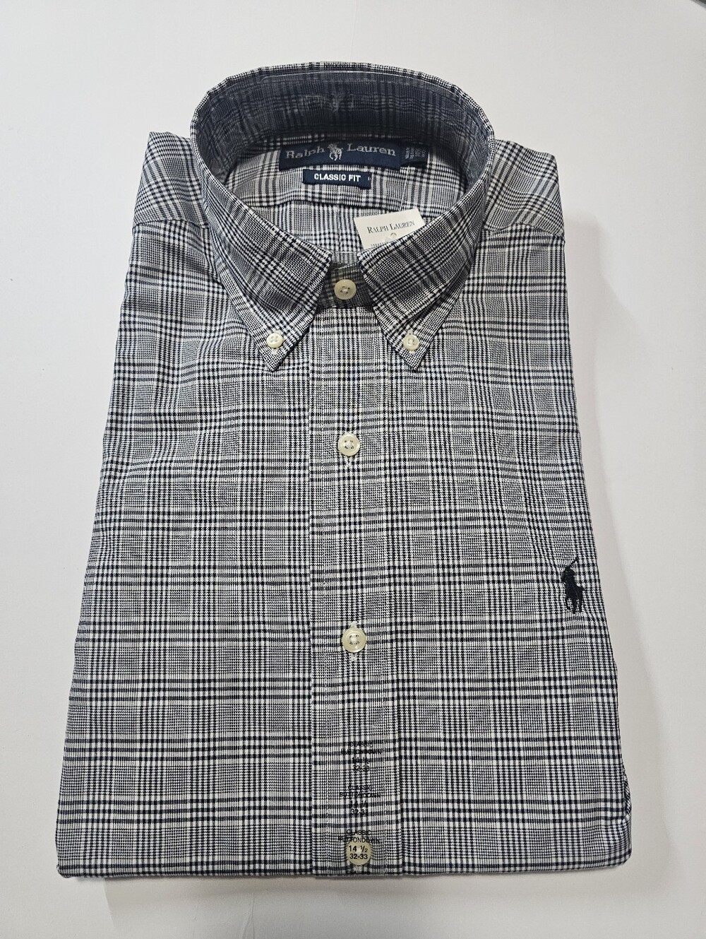 NWT Ralph Lauren Classic Fit Dress Shirt Glen Plaid Black White Deadstock 14.5